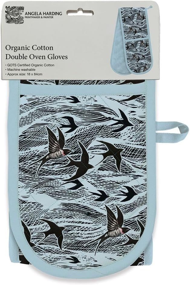 Museums & Galleries Double Oven Gloves Organic Cotton Swallows and Sea