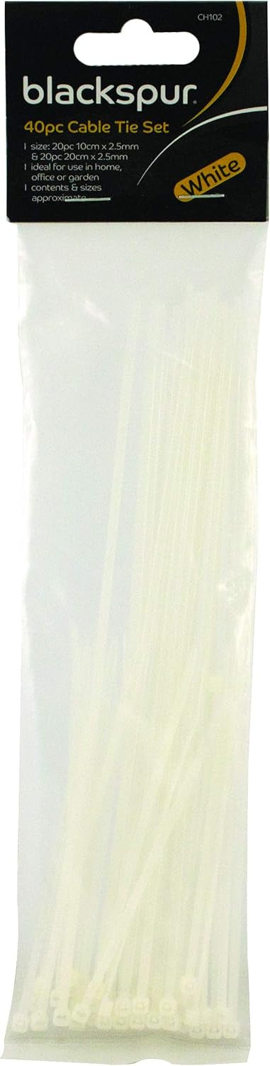 Blackspur Cable Tie Set - White, 40 Pieces