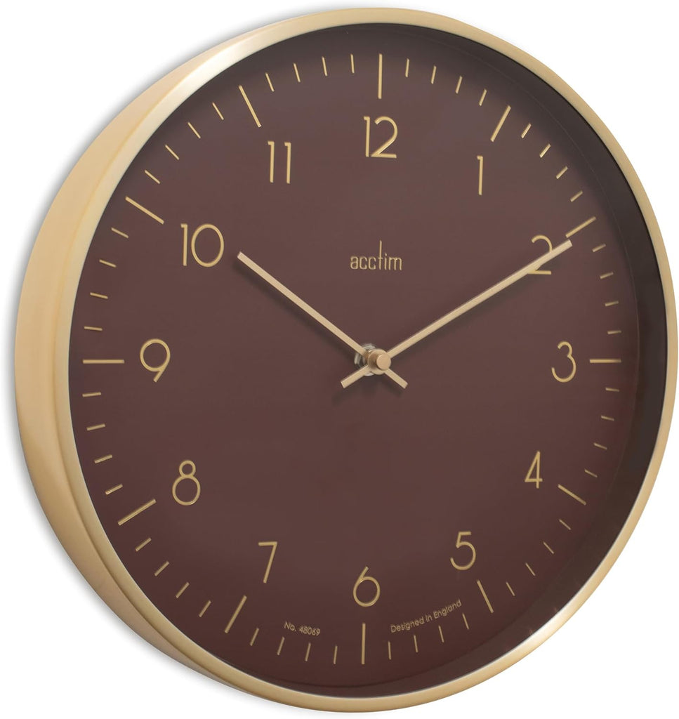 Acctim Marina 30cm Metal Wall Clock Gold Numerals in Malbec