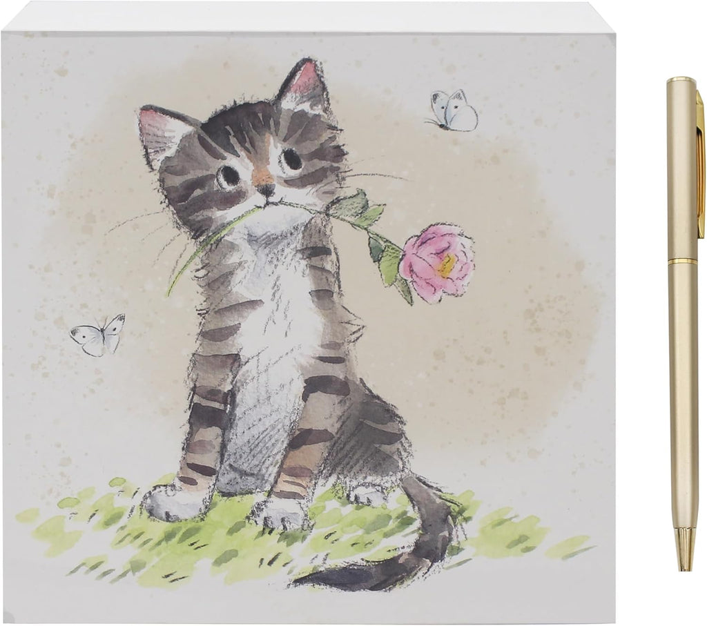 Leonardo Collection Cat with Rose Memo Pad & Pen