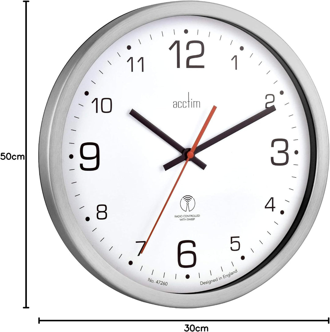 Acctim Atomik 30Cm Wall Clock Non-Ticking Radio Controlled Titanium
