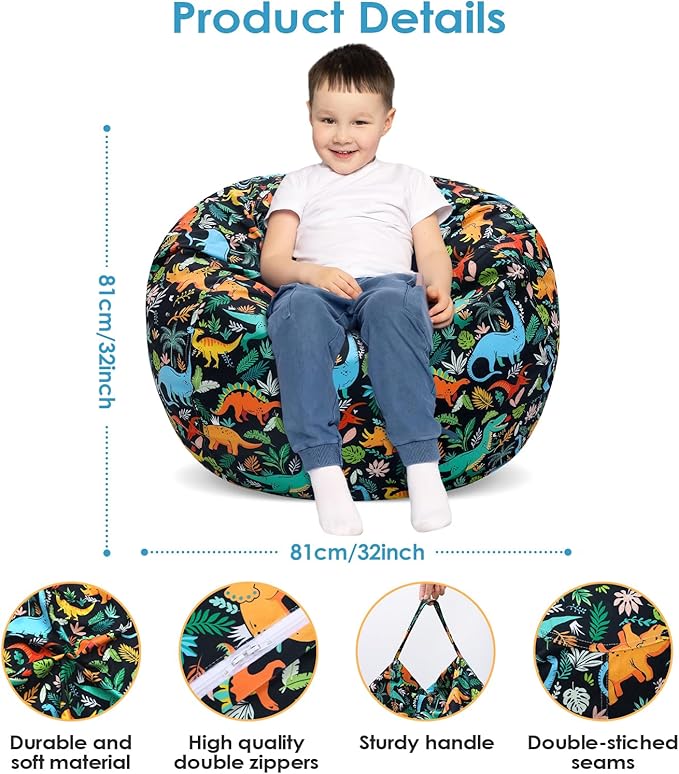 Dinosaur Black Kids Bean Bag Chair