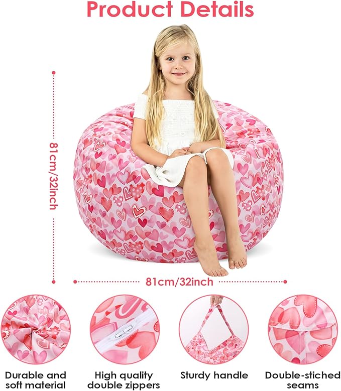 Pink Hearts Kids Bean Bag Chair