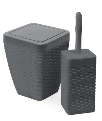 Addis Rattan Swing Bin and Toilet Brush Set Charcoal