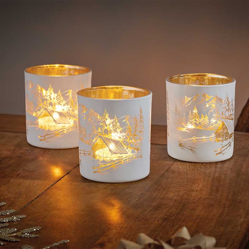 Three Kings Wonderland Pack of 3 Tea Light Holders - White