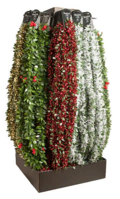 200cm 4 Asstd Die Cut Natural Holly Tinsel On Rocket