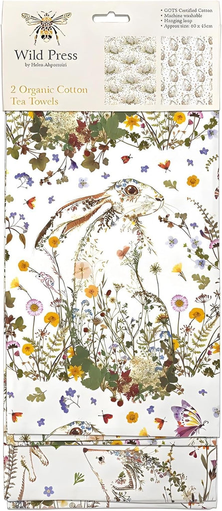 Museums & Galleries Set of 2 Tea Towels Organic Cotton Wildflower Hare