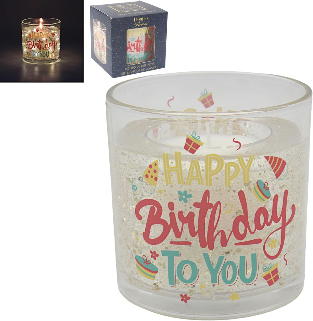 Lesser & Pavey Desire Aromatherapy Scented Long Burning LED Gel Candle Happy Birthday