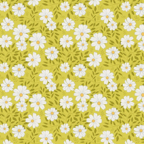 Printed Patchwork Quilted Cotton Fabric : Vintage Floral Daisy Chain Sold By The Metre