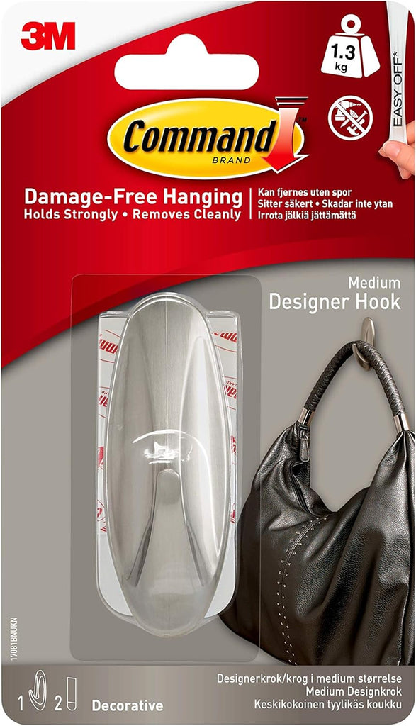 Command Medium Brushed Nickel Designer Hook