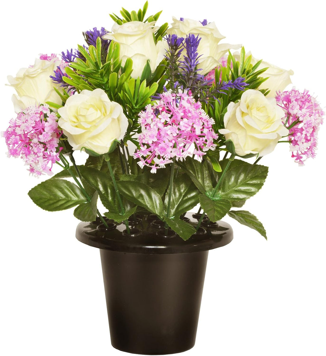25Cm Lavender Rose Foliage Grave Pot Cream