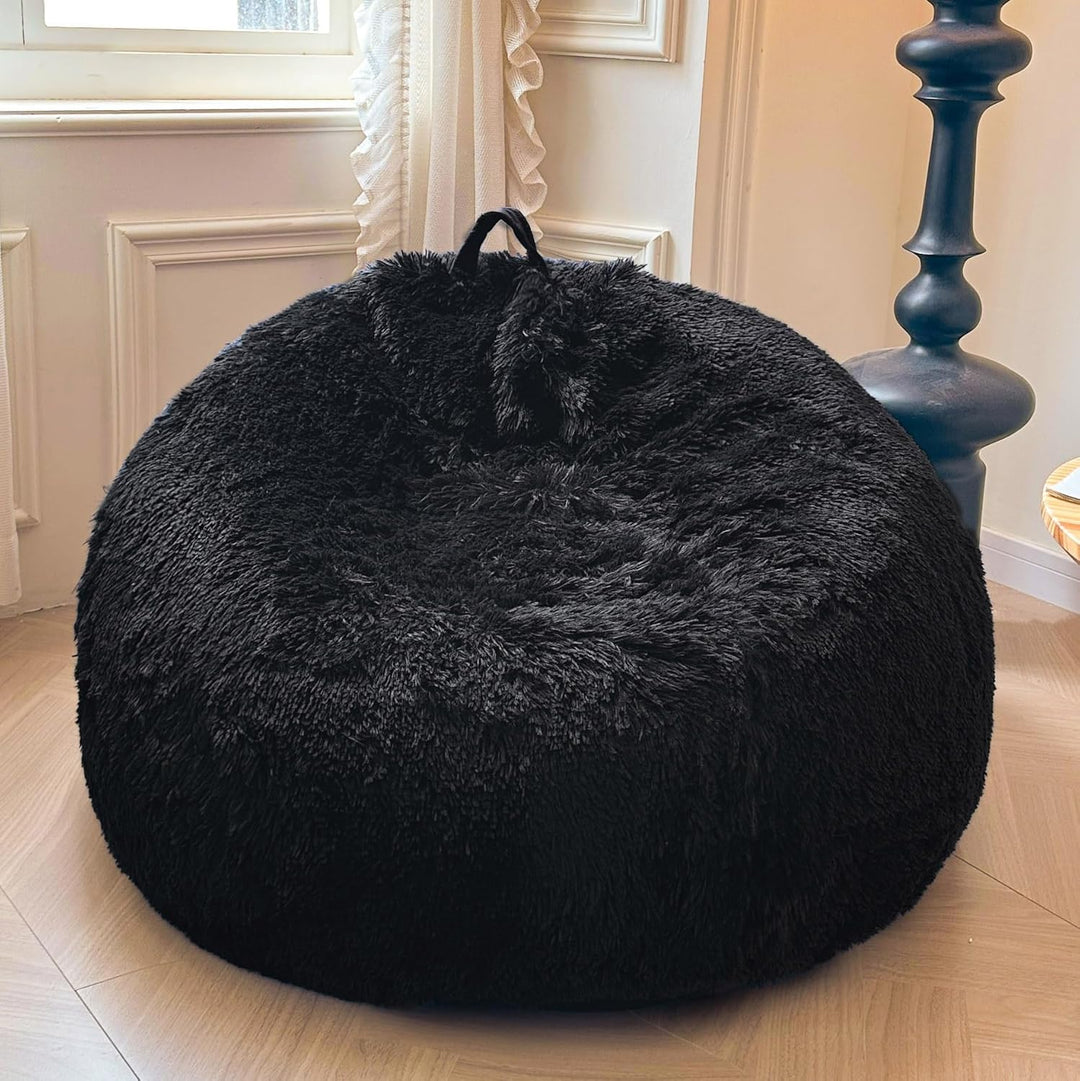 Shaggy Plush Fluffy Faux Fur Bean Bag Chair Black