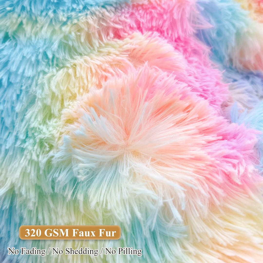 Shaggy Plush Fluffy Faux Fur Bean Bag Chair Rainbow