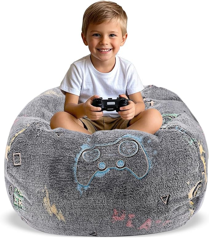 Grey Video Game Flannel Kids Bean Bag Slab Chair