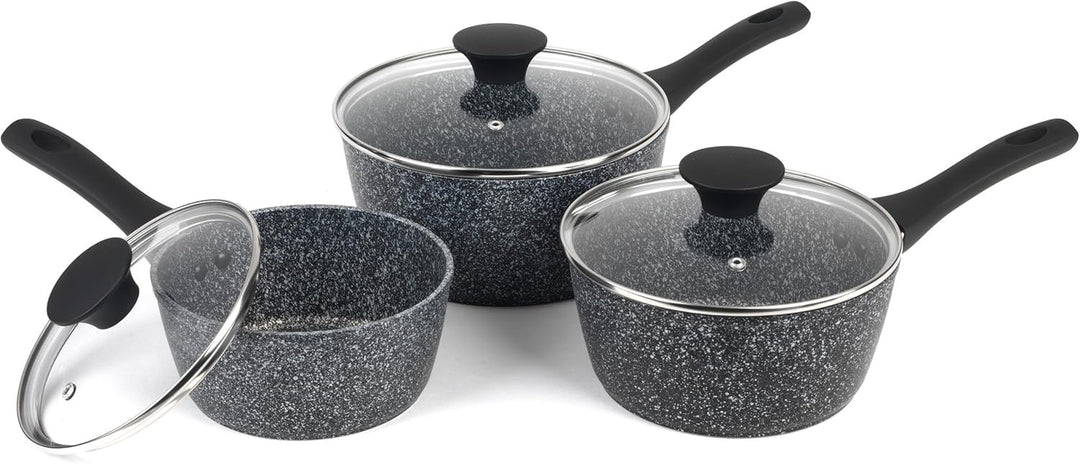 Salter Megastone Thermo Collar 3 Piece Saucepan Set With Lids,
