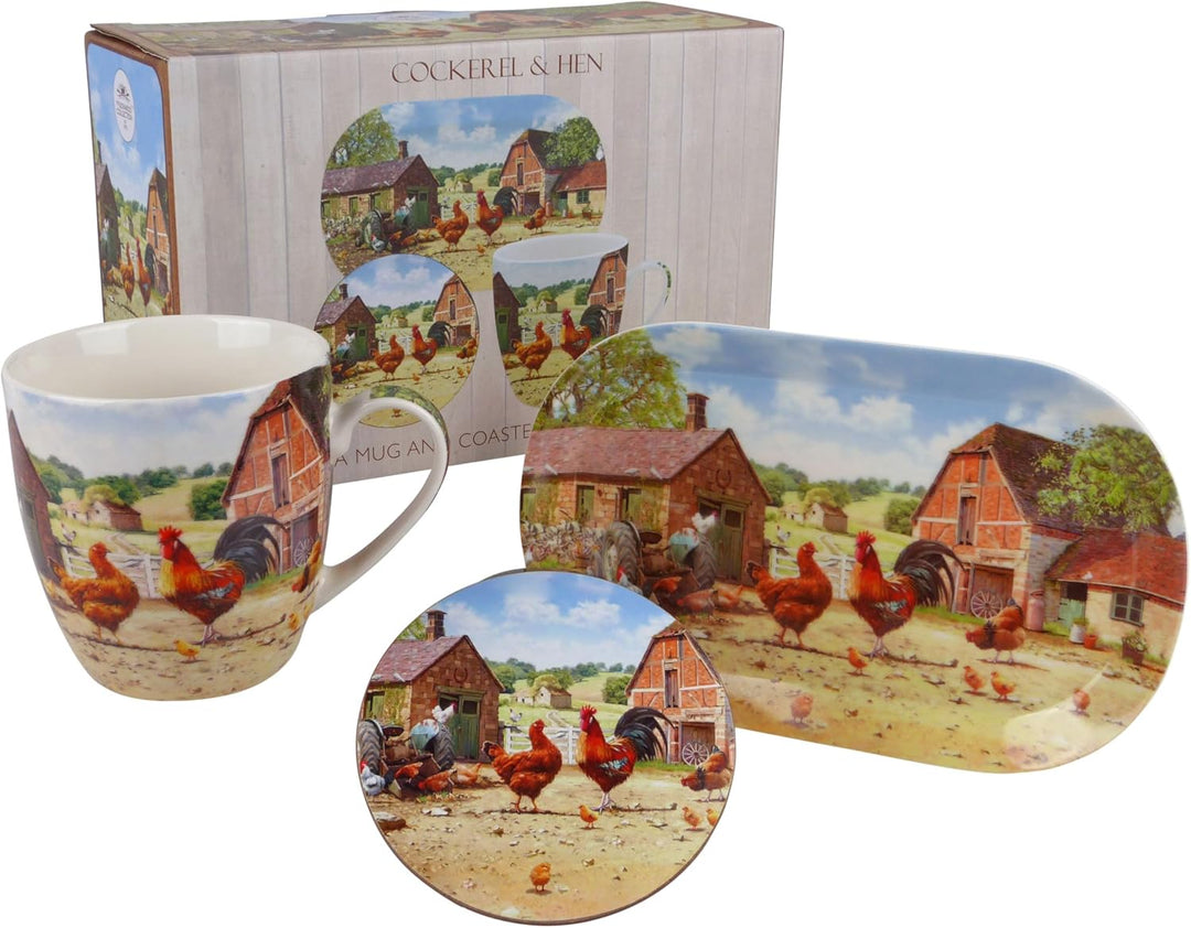 Lesser & Pavey Cockerel & Hen Mug, Coaster & Tray Gift Box*