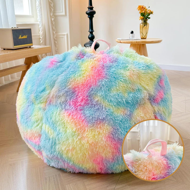 Shaggy Plush Fluffy Faux Fur Bean Bag Chair Rainbow