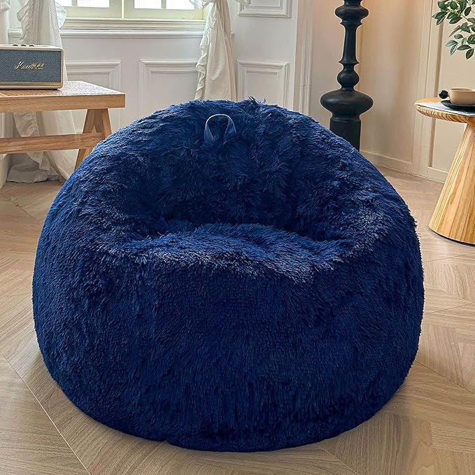 Shaggy Plush Fluffy Faux Fur Bean Bag Chair Navy