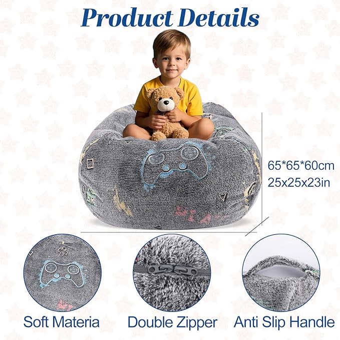 Grey Video Game Flannel Kids Bean Bag Slab Chair