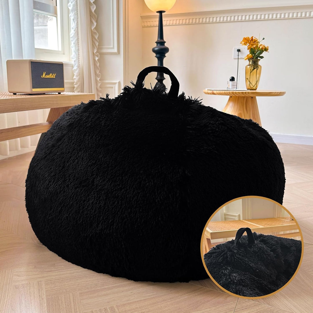 Shaggy Plush Fluffy Faux Fur Bean Bag Chair Black