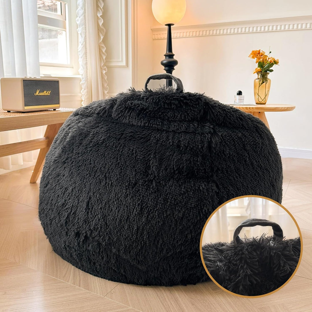 Shaggy Plush Fluffy Faux Fur Bean Bag Chair Dark Grey