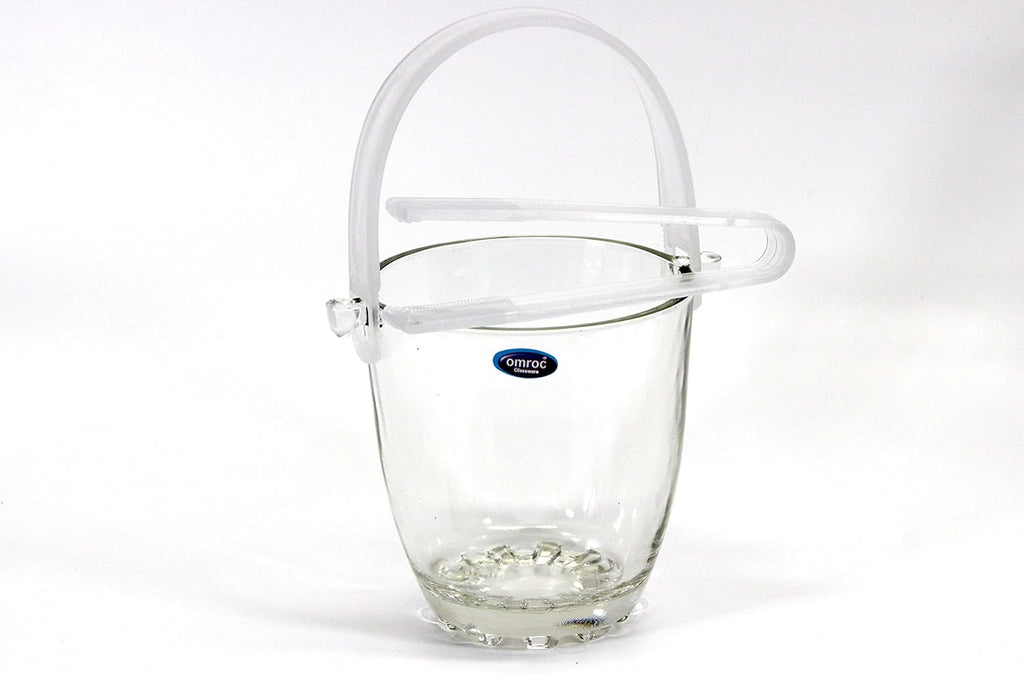 Omroc Premium Quality Gala Glass Ice Bucket with Handle & Tongs