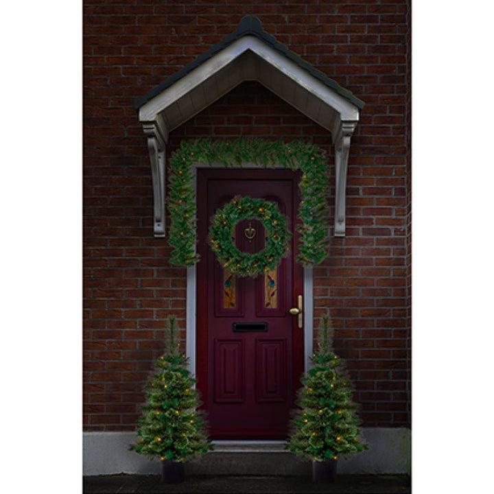 Premier Christmas Door Set 2 x 90cm Trees, 60cm Wreath &amp; 2.7m Garland Cashmere Tip