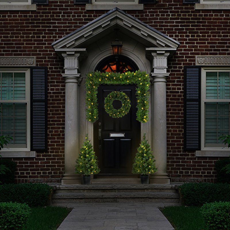 Premier Pre-Lit Christmas Door Set 2 x 90cm Trees, 60cm Wreath &amp; 2.7m Garland Warm White