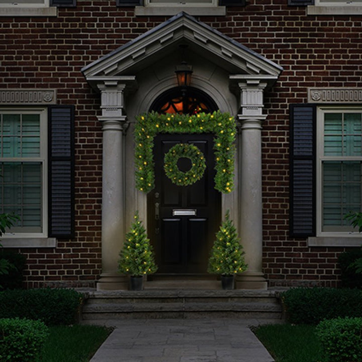 Premier Pre-Lit Christmas Door Set 2 x 90cm Trees, 60cm Wreath &amp; 2.7m Garland Warm White
