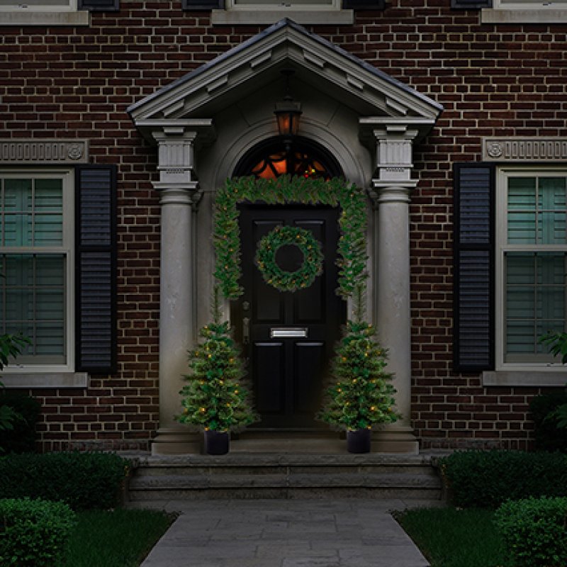 Premier Pre-Lit Christmas Door Set 2 x 90cm Trees, 60cm Wreath &amp; 2.7m Garland Warm White