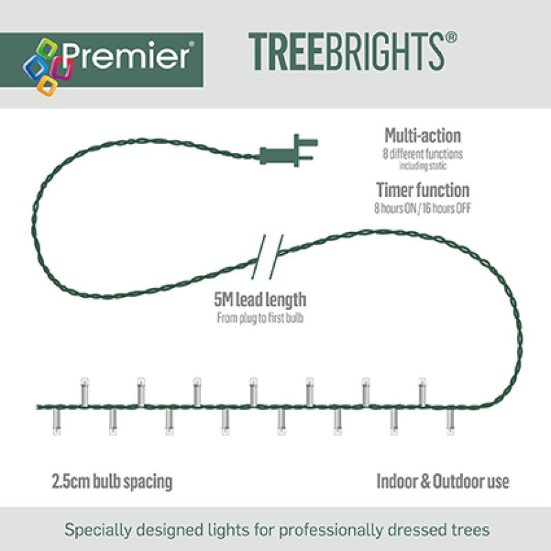 Premier Multi-Action Treebright LED Lights with Timer 500s Warm White