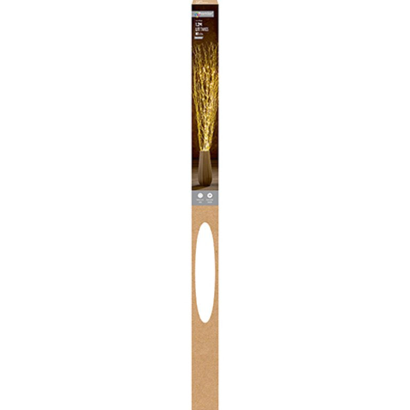 Premier 1.2m Gold Glitter Lit Branch With 80 Warm White LEDs