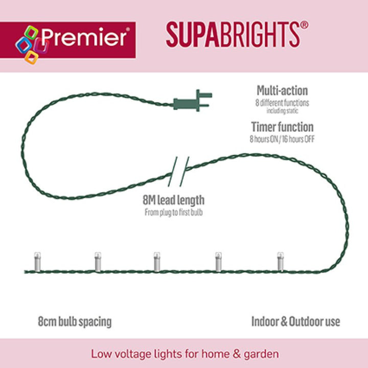 Premier 200 Multi-Action LED SupaBrights Clear Cable with Timer Multi