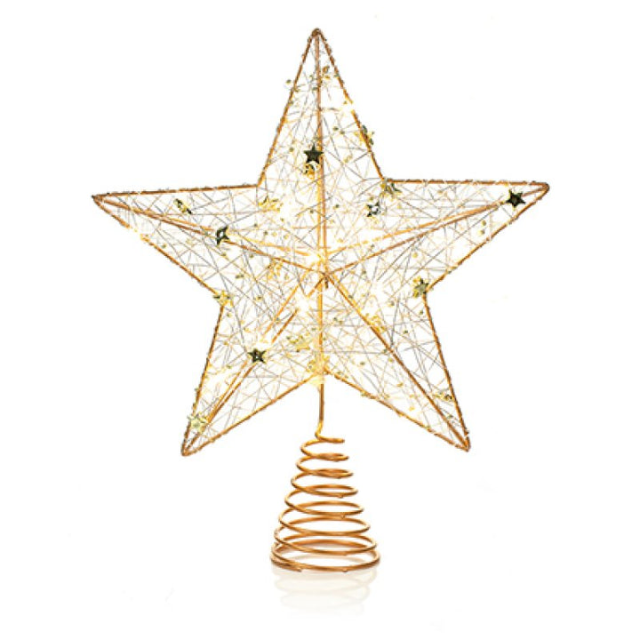 Premier 30cm Battery Operated Pin Wire Wrap Tree Topper Warm White Assorted