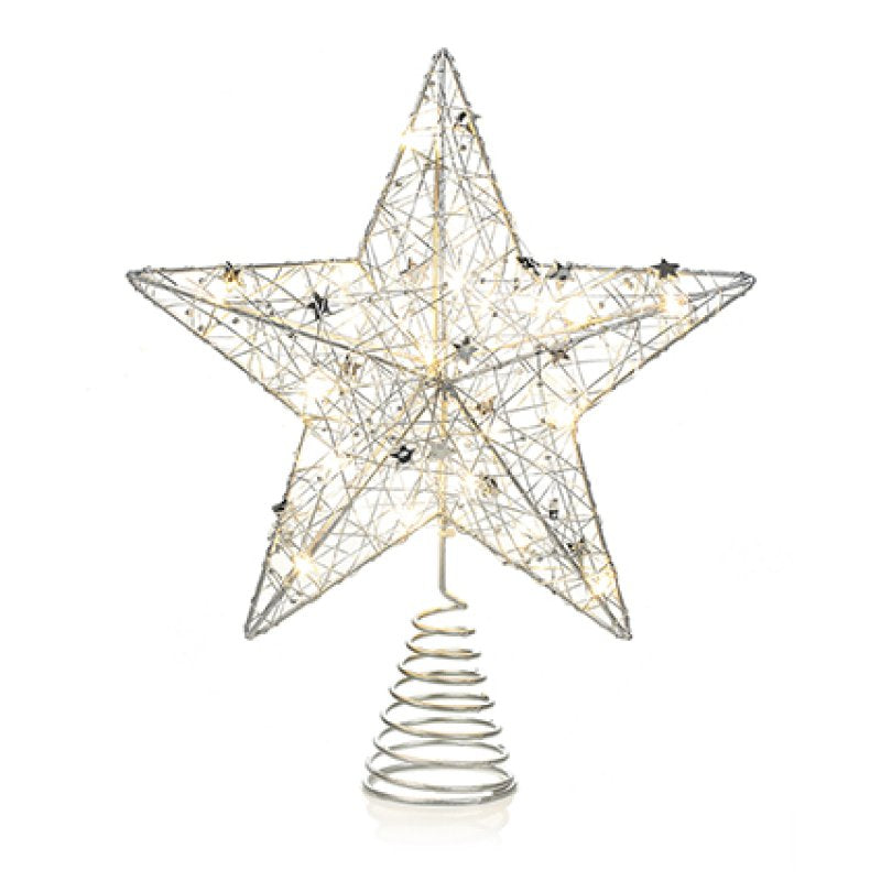 Premier 30cm Battery Operated Pin Wire Wrap Tree Topper Warm White Assorted