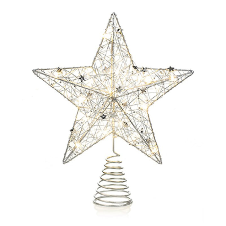Premier 30cm Battery Operated Pin Wire Wrap Tree Topper Warm White Assorted