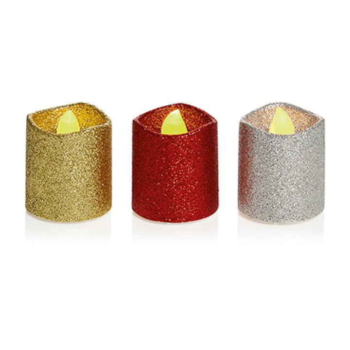 Premier Flickering Tea Lights Set Of 4 Glitter Asstd