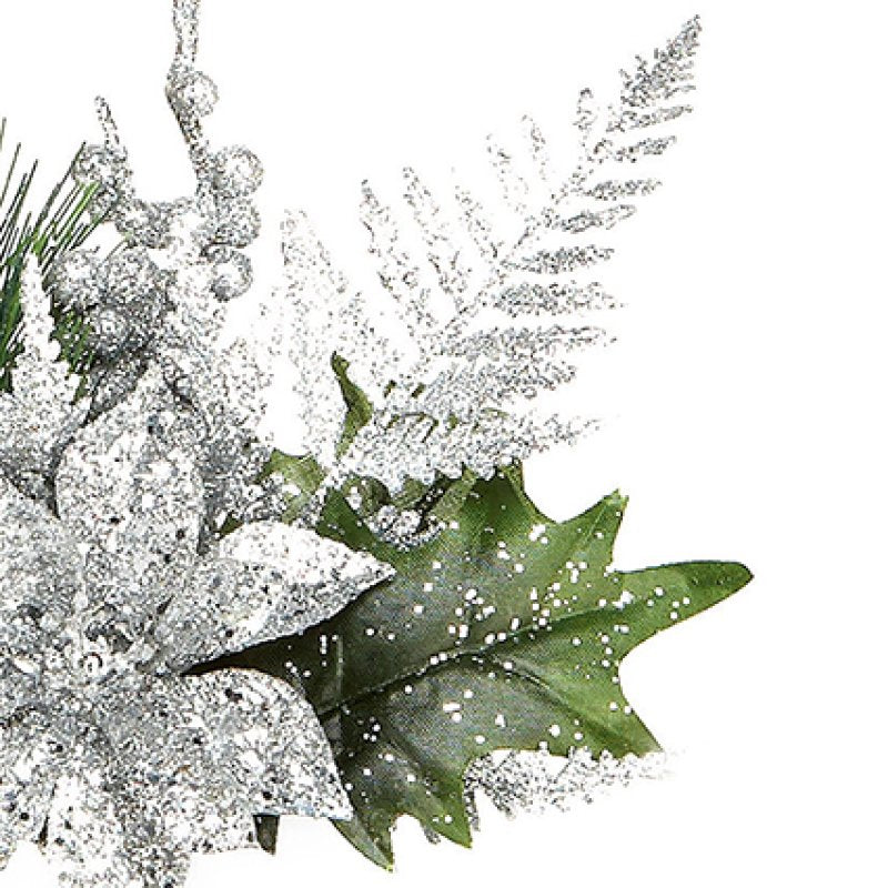 Glitter Poinsettia Pick Decoration Asstd