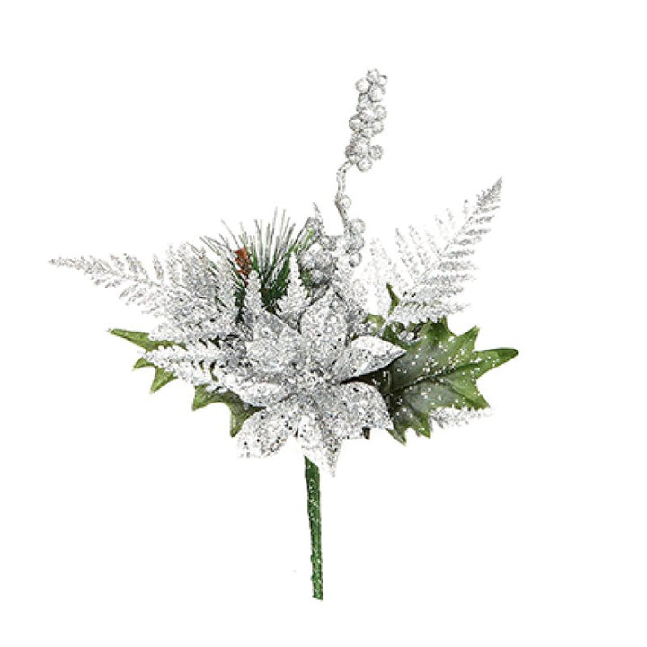 Glitter Poinsettia Pick Decoration Asstd