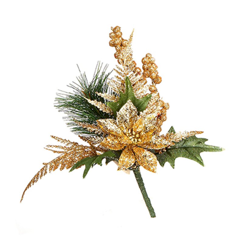 Glitter Poinsettia Pick Decoration Asstd