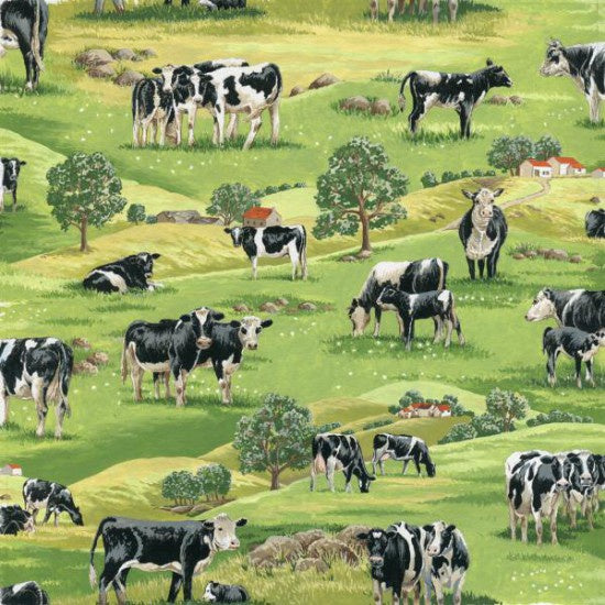 Printed Patchwork Quilted Cotton Fabric In the Country Cows Fat Quarters 50x55cm