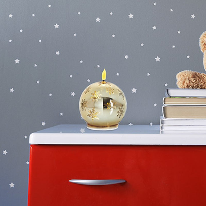 Premier Battery Operated Lit Glass Sphere Candle Snowflakes