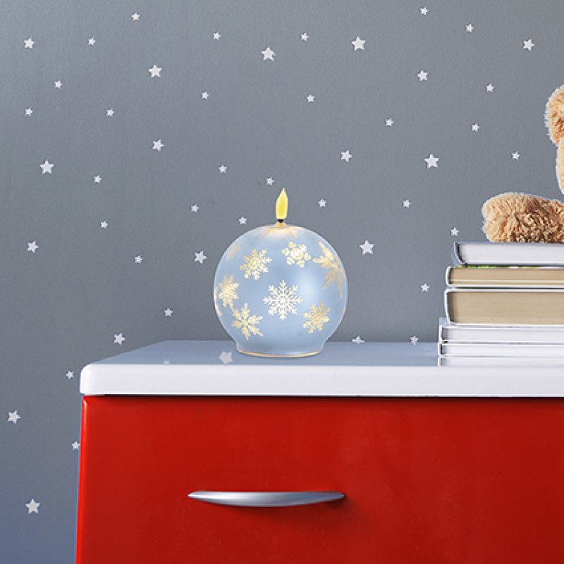 Premier Battery Operated Lit Glass Sphere Candle Snowflakes