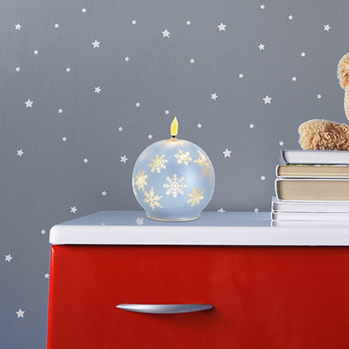 Premier Battery Operated Lit Glass Sphere Candle Snowflakes