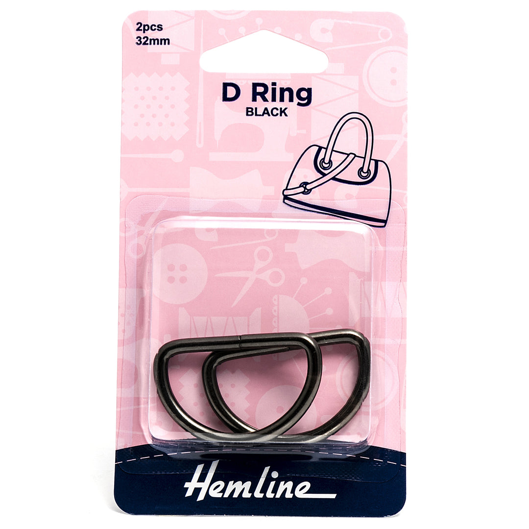 D Ring: 32mm: Nickel Black: 2 Pieces
