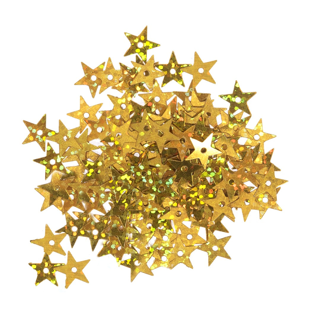 Sequins: Holographic Stars: 10mm: Gold: 3g