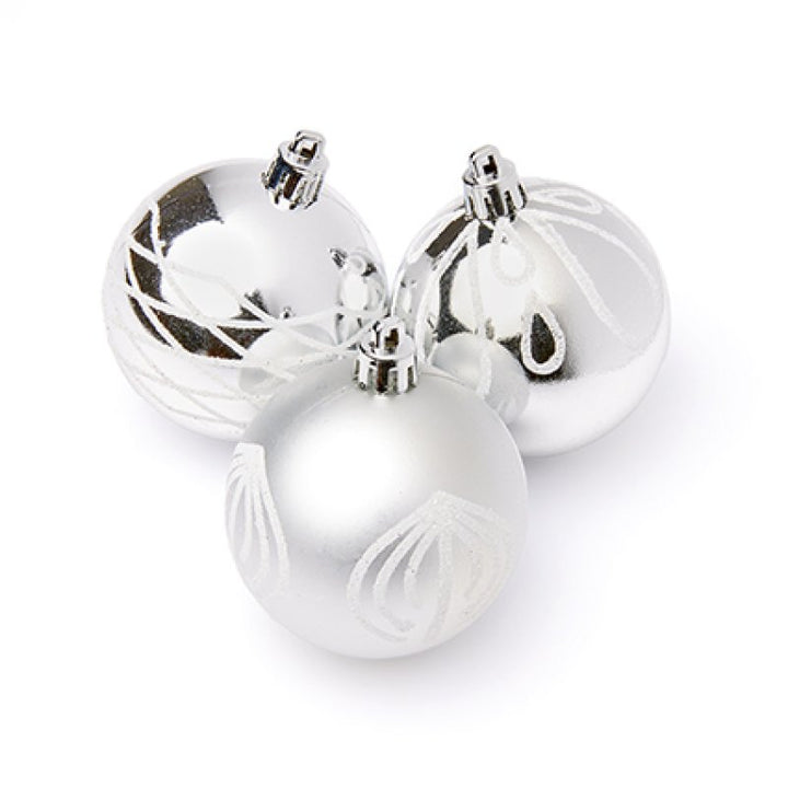 Premier 9 X 60mm Christmas Silver Decorated Bauble Balls