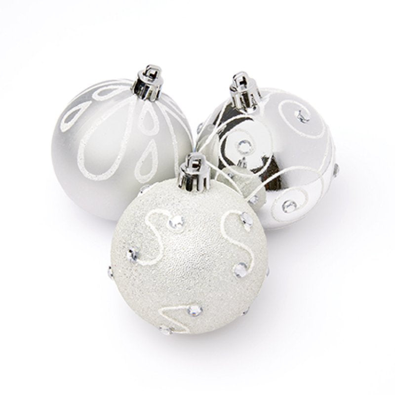 Premier 9 X 60mm Christmas Silver Decorated Bauble Balls
