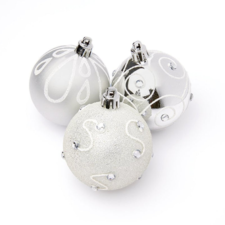 Premier 9 X 60mm Christmas Silver Decorated Bauble Balls
