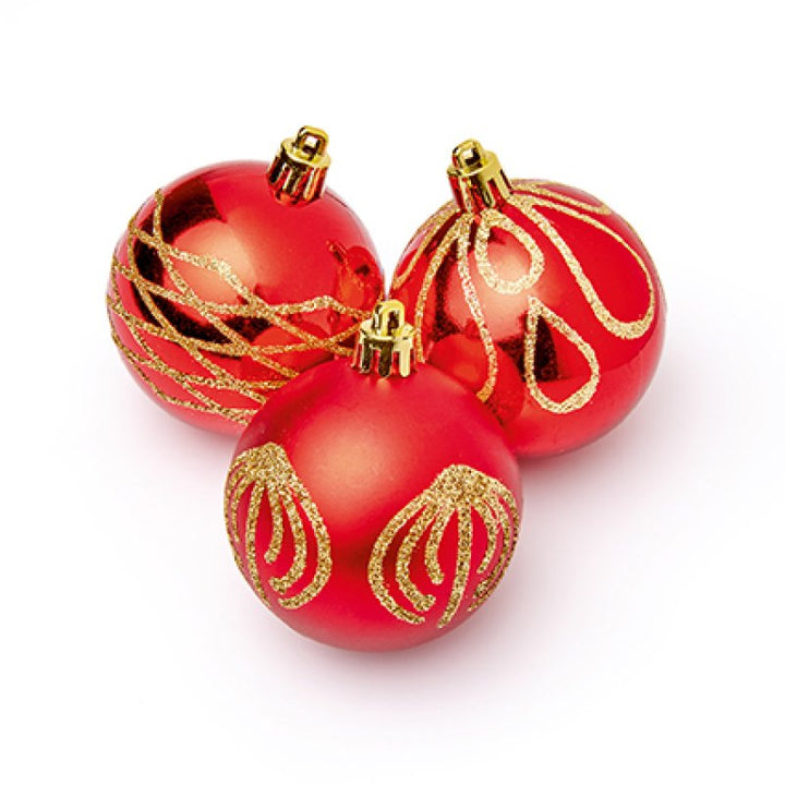 Premier 9 X 60mm Christmas Red Decorated Bauble Balls